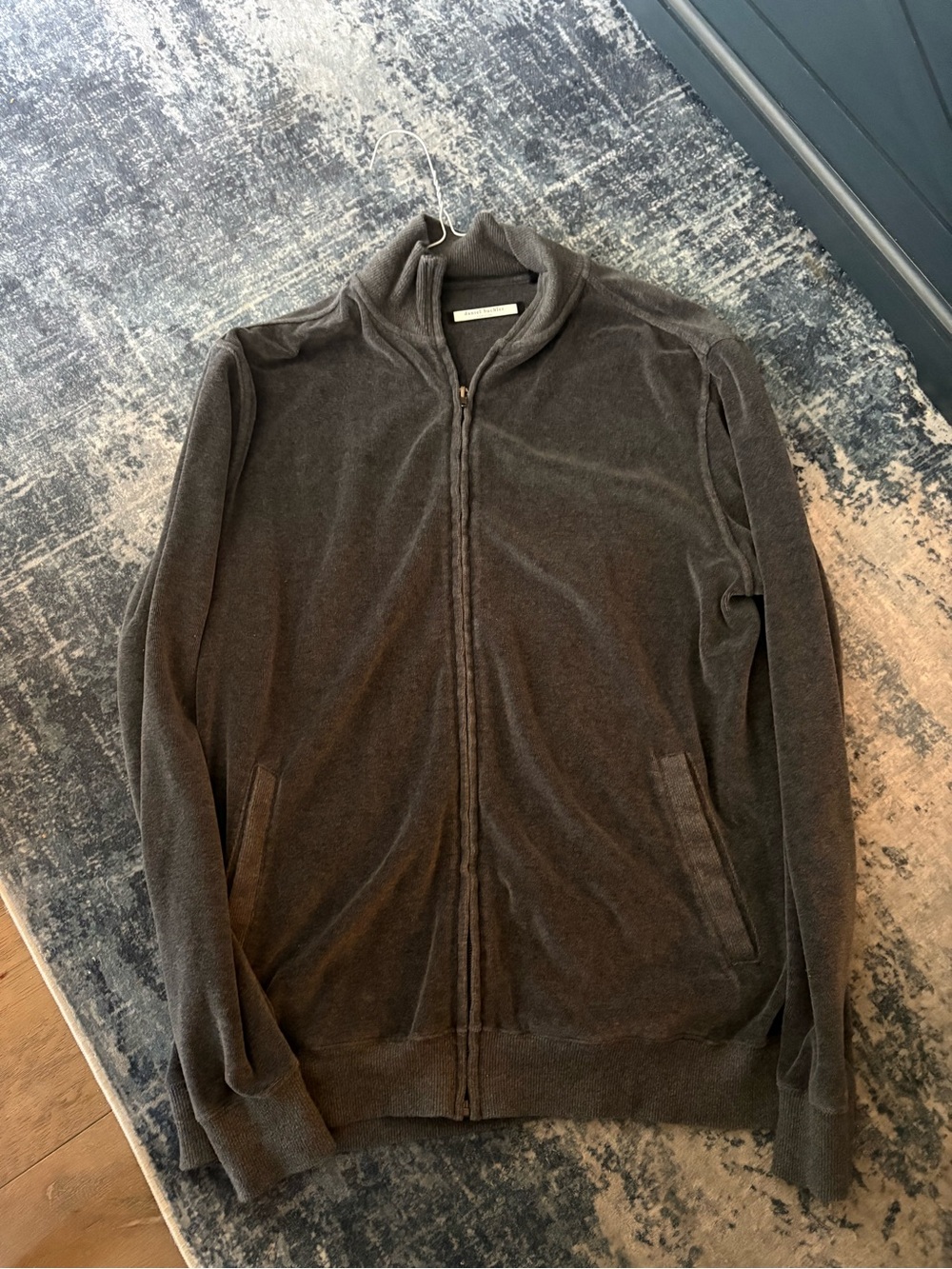 Daniel Buchler New York Men’s Charcoal Velour Full Zip Track Jacket